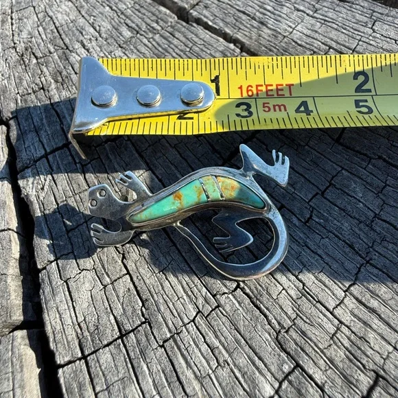 Vintage Sterling Silver and Turquoise Lizard Brooch - Picture 3 of 3